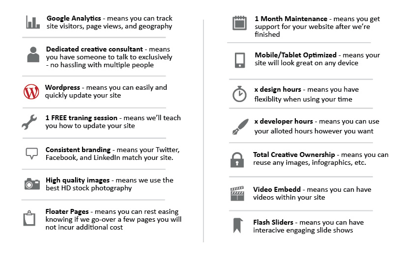 web design web verbiage with icons - low res